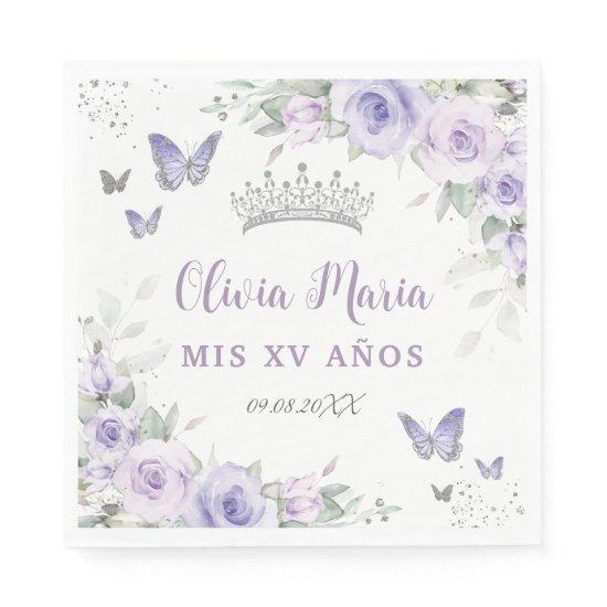 Lavender Purple Floral Butterflies Quinceañera Napkins