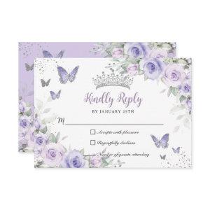 Lavender Purple Floral Butterflies Quinceañera RSVP Card