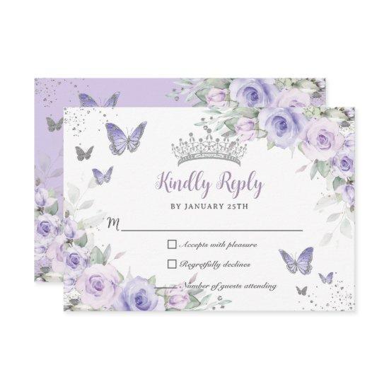 Lavender Purple Floral Butterflies Quinceañera RSVP Card