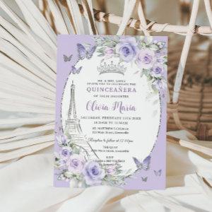 Lavender Purple Floral Paris Butterfly Quinceañera