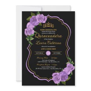 Lavender Purple Roses Gold Elegant Quinceañera