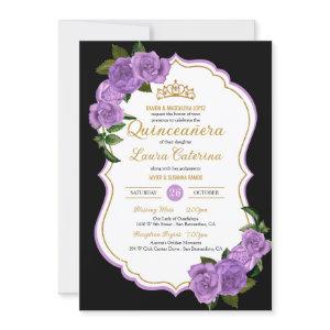 Lavender Purple Roses Gold Elegant Quinceañera