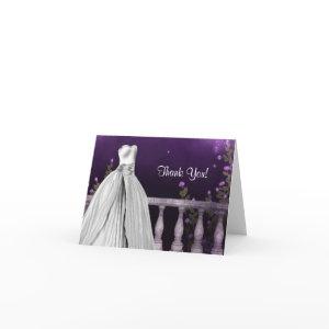 Lavender Purple Roses Quinceanera Thank You Cards