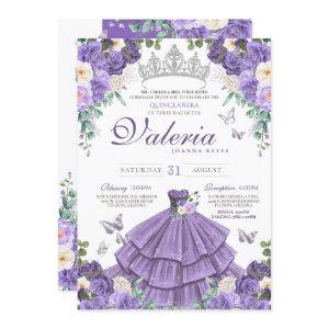 Lavender Purple Silver Rose Butterfly Quinceanera