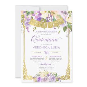 Lavender Purple Watercolor Floral Gold Quinceanera