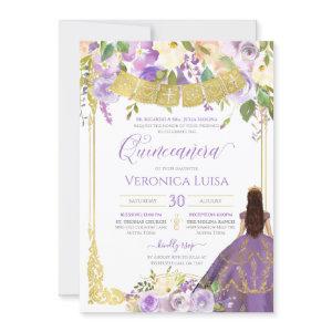 Lavender Purple Watercolor Floral Gold Quinceanera