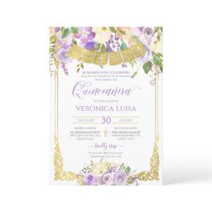Lavender Purple Watercolor Floral Gold Quinceanera
