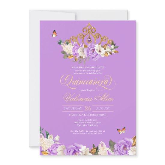Lavender Rose Gold Tiara Butterfly Quinceanera
