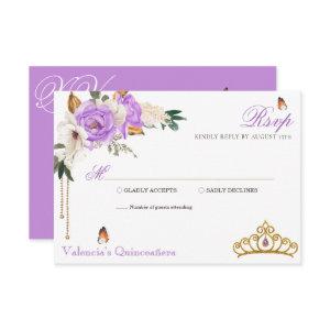 Lavender Roses Gold Gemstone Tiara Quinceanera RSVP Card