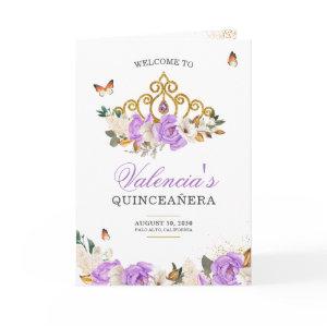 Lavender Roses Gold Tiara Butterfly Quinceanera Program