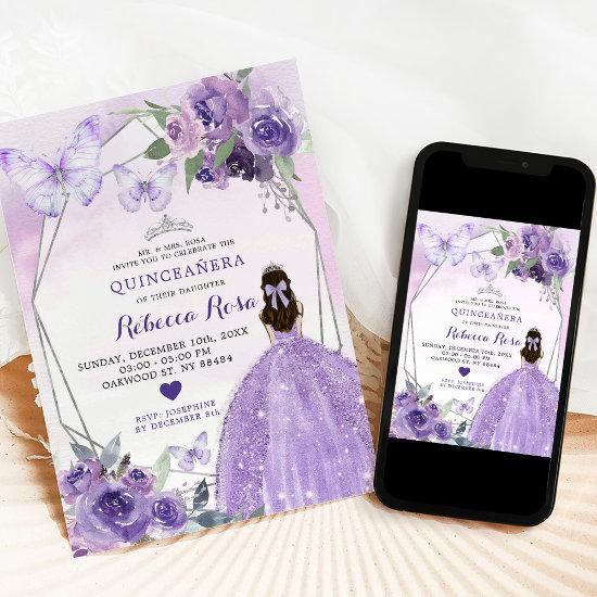 Lavender Roses Princess Quinceañera Butterfly