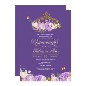 Lavender Roses Royal Purple Gold Tiara Quinceanera