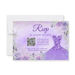 Lavender Snowflake Christmas Quinceañera 15th QR RSVP Card