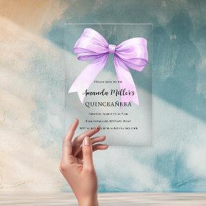 Lavender violet bow clear Quinceanera Acrylic