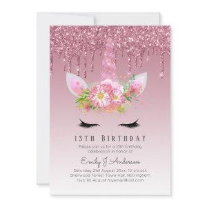 LeahG Pink Glitter Unicorn Girls Birthday Invites