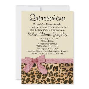 Leopard Print Pink Bow Girl Quinceañera