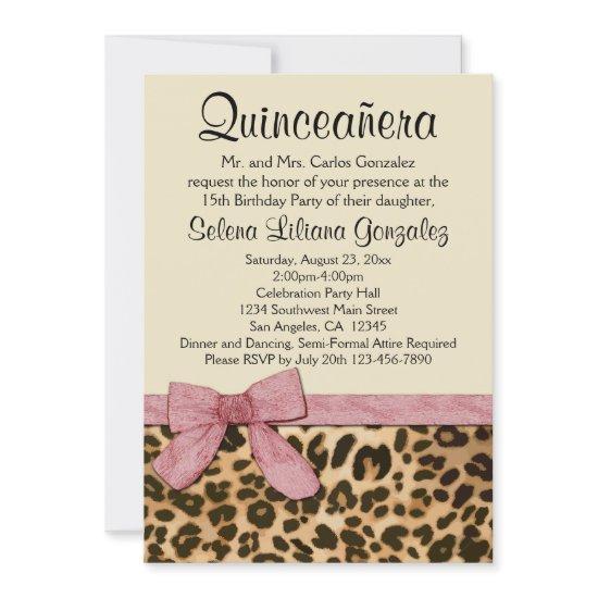 Leopard Print Pink Bow Girl Quinceañera