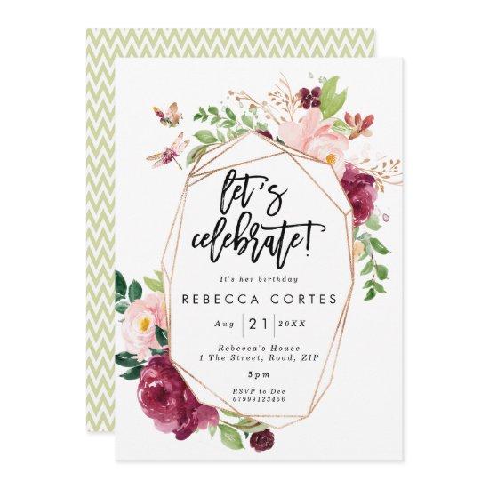 let's celebrate geometric floral birthday