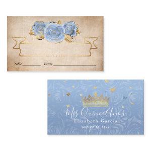 Light Baby Blue and Gold Rose Watercolor Escort Place Card