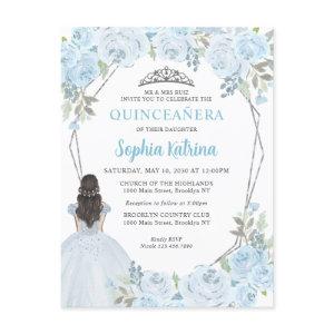 Light Baby Blue Silver Floral Princess Quinceañera Postcard