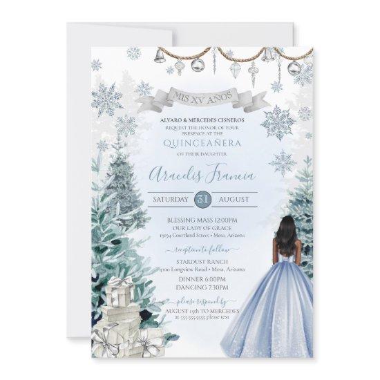 Light Blue and Silver Winter Holiday Quinceanera