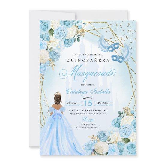 Light Blue Cinderella Masquerade Quinceanera