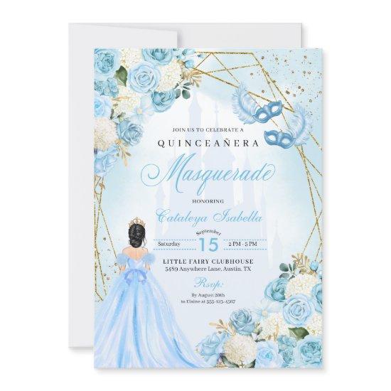Light Blue Cinderella Masquerade Quinceanera