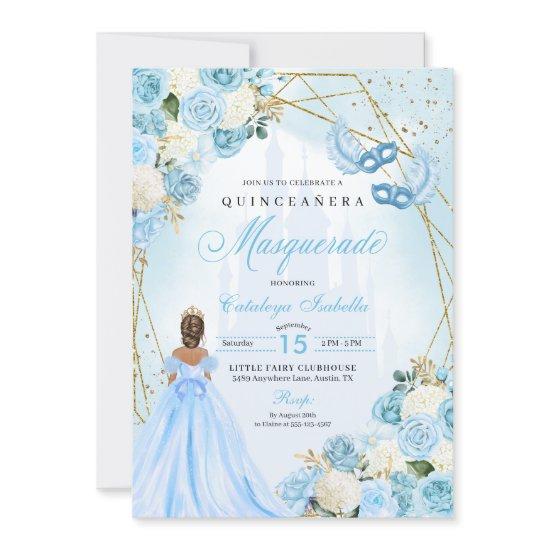 Light Blue Cinderella Masquerade Quinceanera