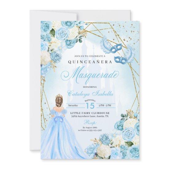 Light Blue Cinderella Masquerade Quinceanera
