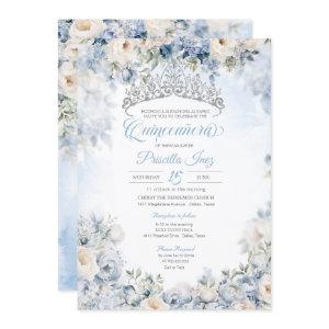 Light Blue Elegant Watercolor Floral Quinceañera