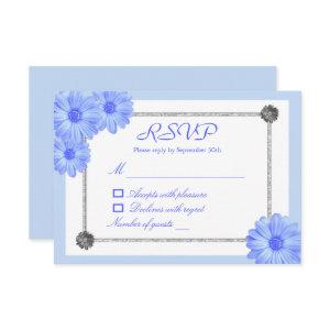 Light Blue Floral Elegant Quinceanera RSVP Card