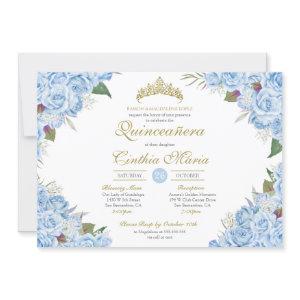 Light Blue Floral Rose Cinderella Quinceanera