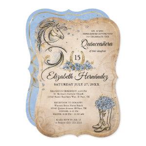 Light Blue Gold Quinceanera Rustic Horse Birthday