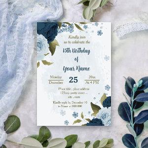 light blue navy flowers botanical birthday