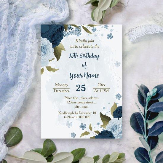 light blue navy flowers botanical birthday