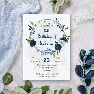 light blue navy flowers botanical birthday