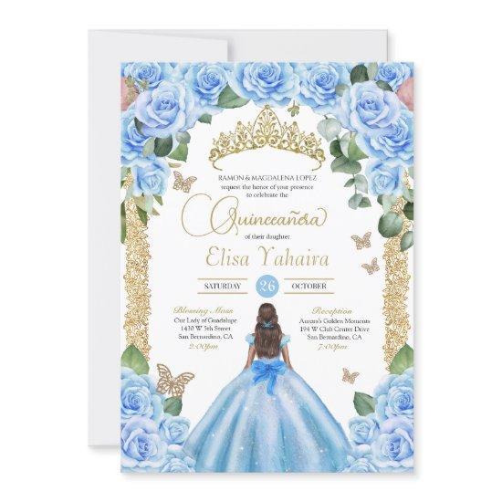 Light Blue Princess Dress Butterfly Quinceanera