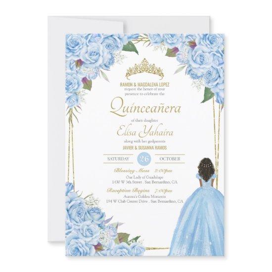 Light Blue Quinceanera Elegant Dress Rose Floral I