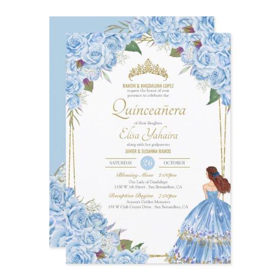 Light Blue Quinceanera Elegant Dress Rose Floral I
