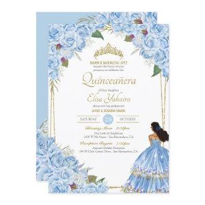 Light Blue Quinceanera Elegant Dress Rose Floral