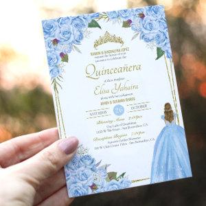 Light Blue Quinceanera Elegant Dress Rose Floral