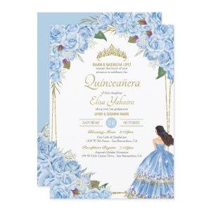 Light Blue Quinceanera Elegant Dress Rose Floral
