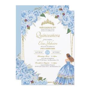 Light Blue Quinceanera Elegant Dress Rose Floral