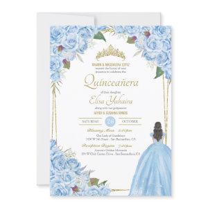 Light Blue Quinceanera Elegant Dress Rose Floral