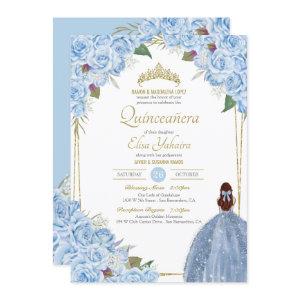 Light Blue Quinceanera Floral Rose Elegant Quince