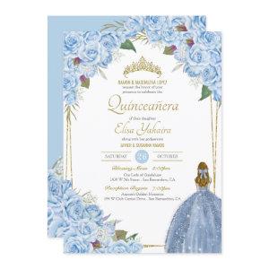 Light Blue Quinceanera Floral Rose Elegant Quince