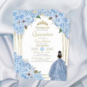 Light Blue Quinceanera Floral Rose Elegant Quince