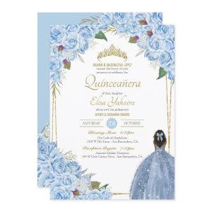 Light Blue Quinceanera Floral Rose Elegant Quince