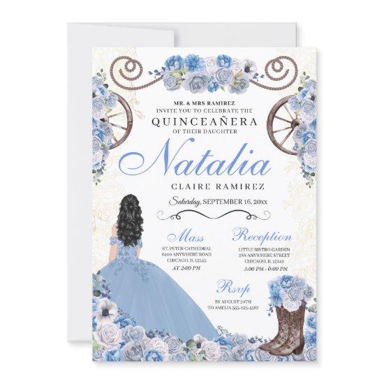 Light Blue Ranchero Princess Dress Quinceanera