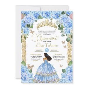 Light Blue Rose & Gold Butterfly Quinceañera